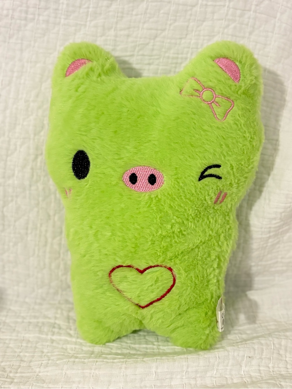 Green Plush Small Pet Toy Pillow - Cute Heart & Wink Design